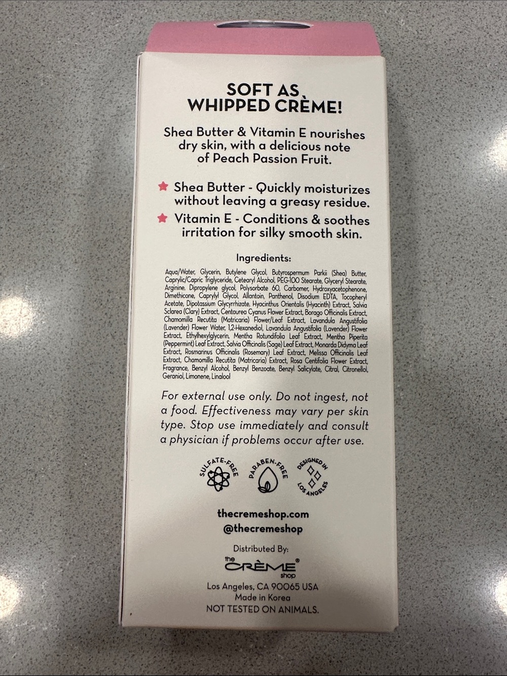 The Crème Shop Moisturizing Hand Cream Peach Passion wShea Butter/Vitamin E NIB - Picture 2 of 2